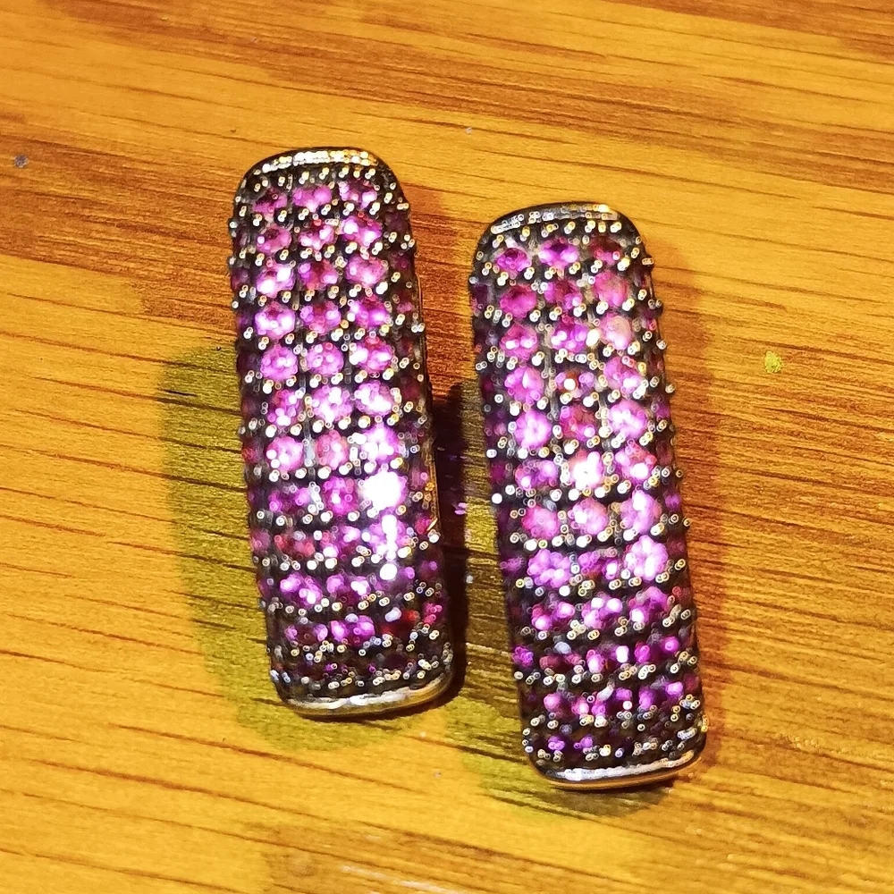 18k Over 925 Natural Pink Ruby Earrings - Picture 4 of 16
